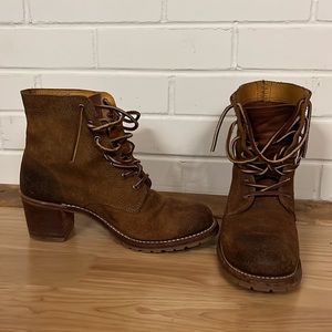 Frye Leather Brown Lace Bootie Heels.